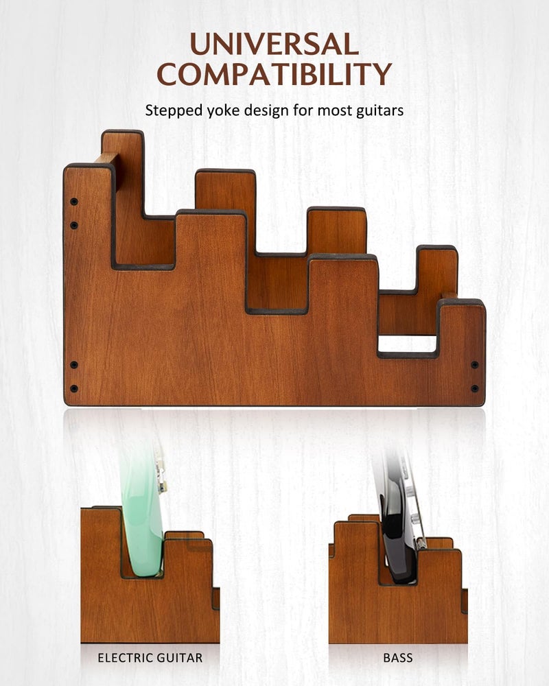 STRICH Wooden Guitar Stand for Multiple Guitars, 3-Holder, Front Display Space-Saving Floor Guitar Rack for Home, Studio, Stage, Mahogany Color, L-3EM (For 3 Electric/Bass) - Image 2